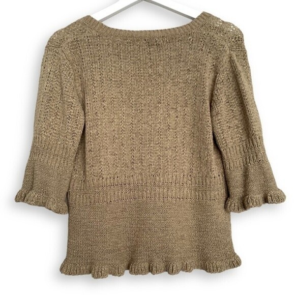 Vintage Cardigan Knit y2k Ruffle Hem Neutral Sweater - Picture 10 of 14